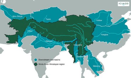 Wasserturm. Rund um den Himalaya herrscht Wasserstress. (Karte: International Water Security Network)