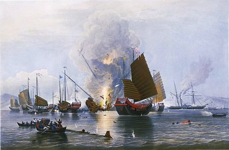 Kannonenbootdiplomatie. Weil das britische Empire enorme Handelsdefizite mit China hatte, zwangen die Briten China, Opiumimporte zu legalisieren. (Bild: Edward Duncan / Wikipedia)
